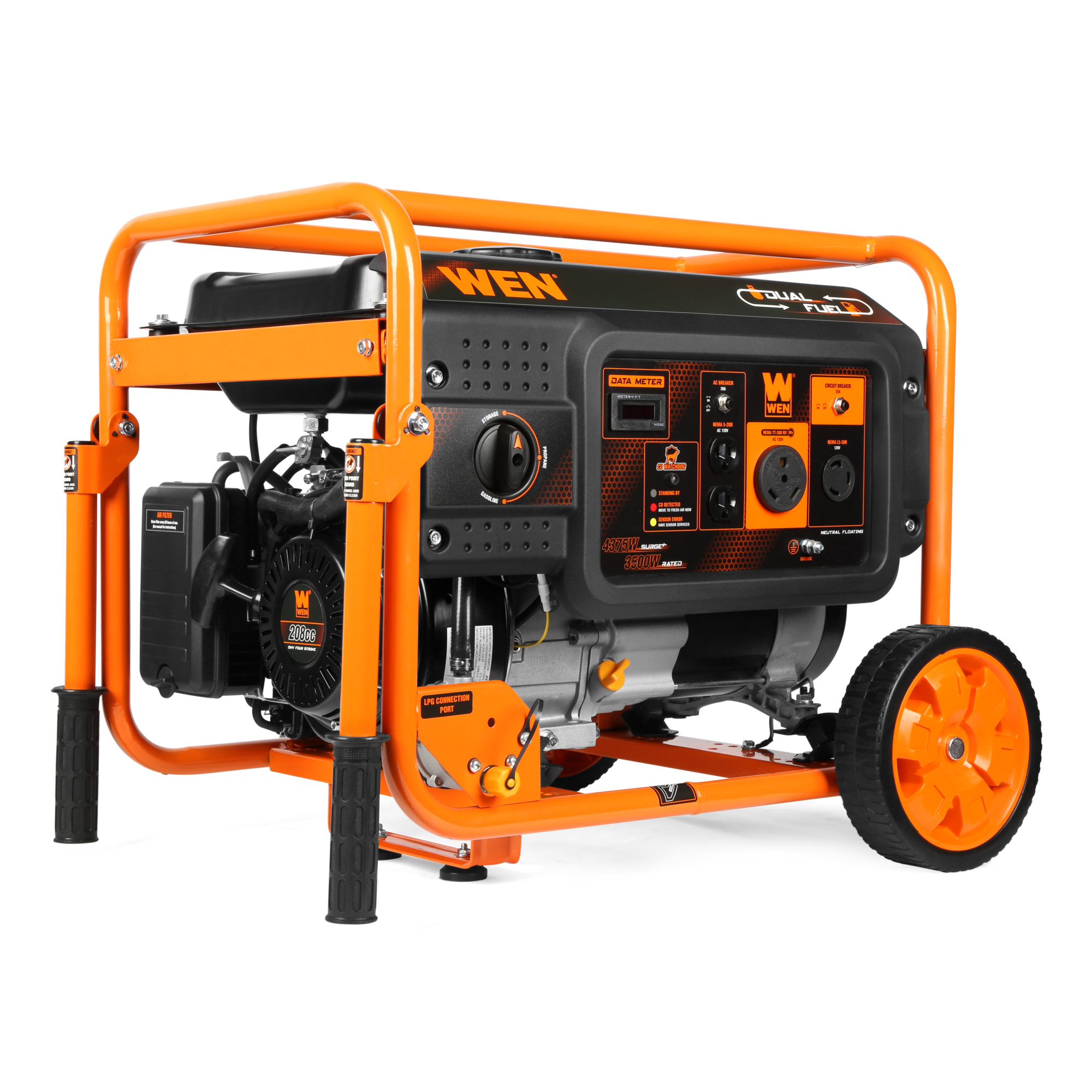 WEN Dual Fuel Generator - 4375W Surge, 3500W Rated, 120V, Wheel Kit, CO Sensor, Model# DF430X